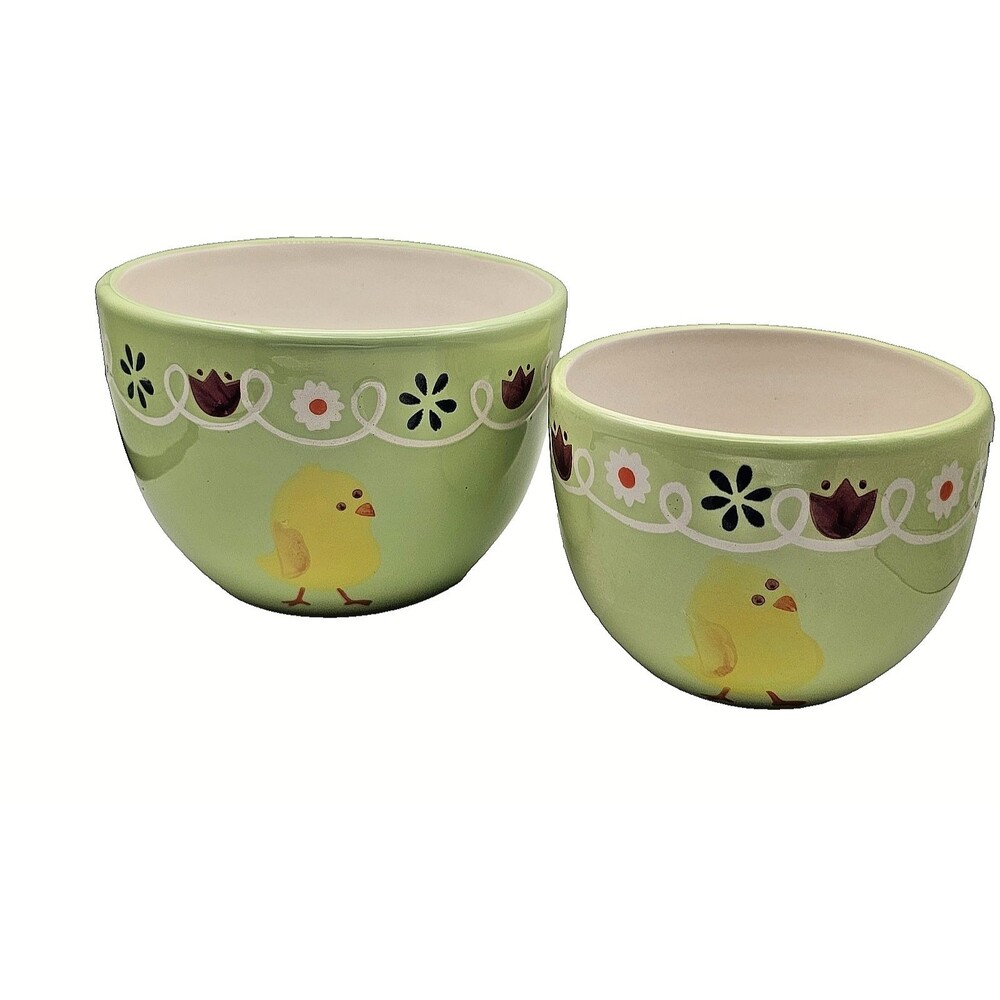 Easter Signature Housewares Green W/Chicks Small Bowls, Set of Two Ceramic